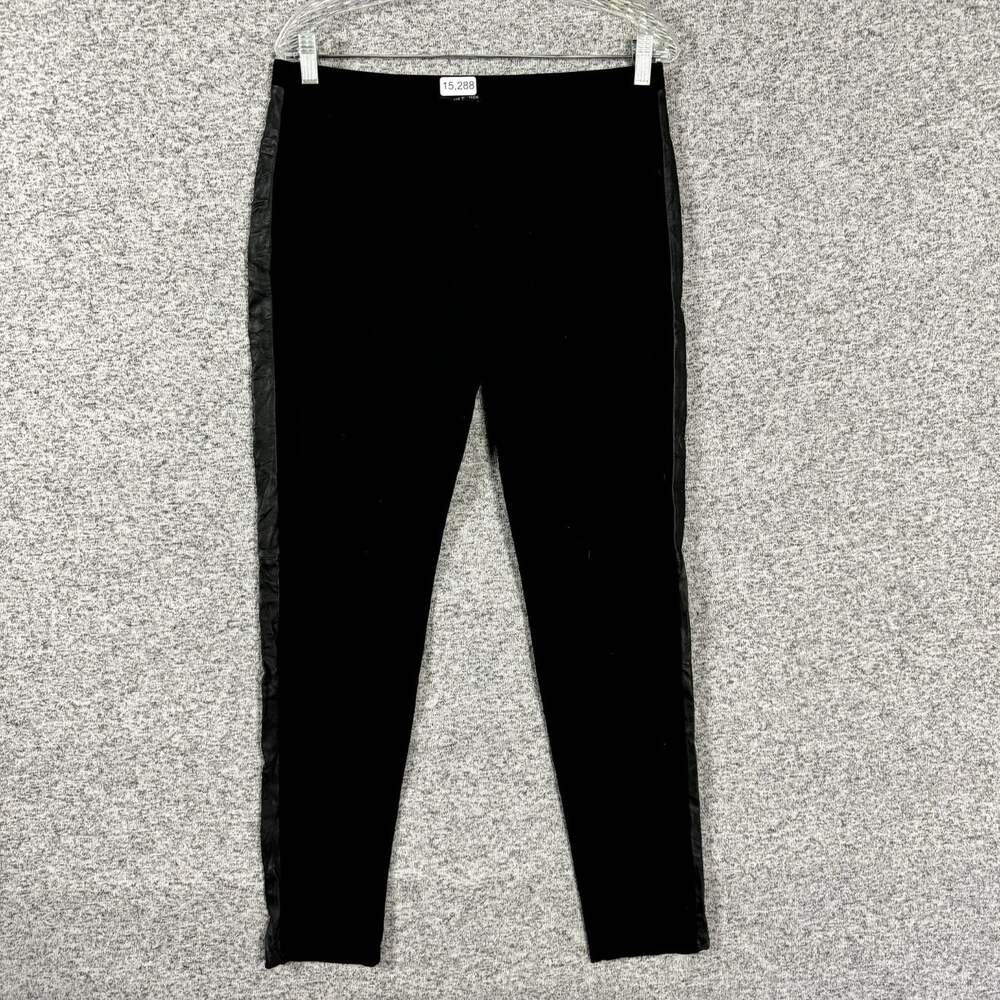 Eileen Fisher Womens Size Medium Black Rayon Pull On Skinny Leather Trim Pant
